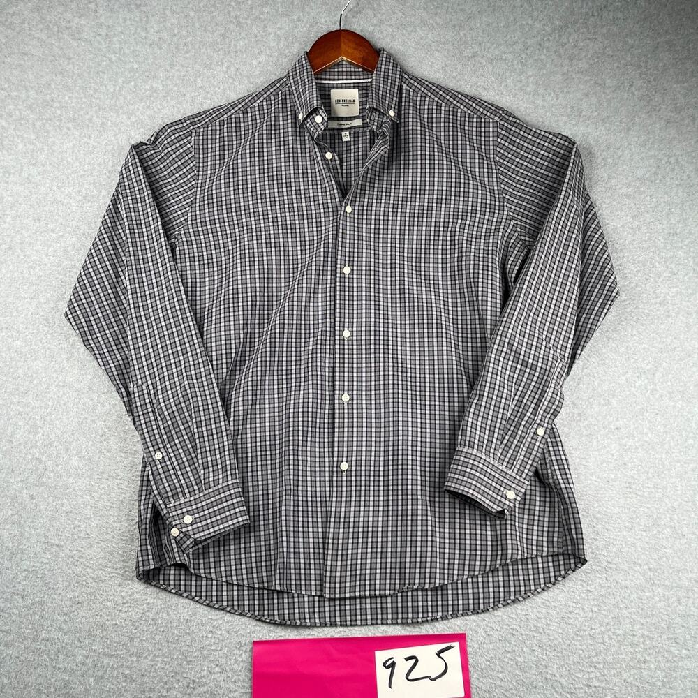 Ben Sherman Shirt Tailored Slim Fit Black Check Button Up Long Sleeve Mens Large